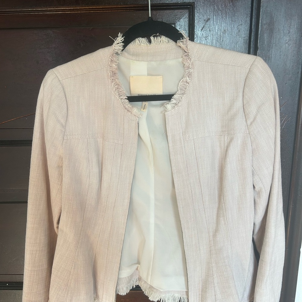 Chic Cream Blazer with Fringe Detail